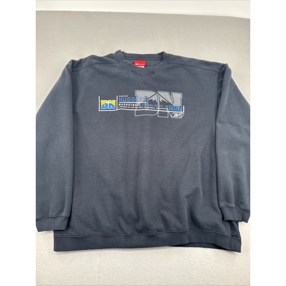 Vintage Reebok Denver Nuggets NBA Crewneck Sweatshirt Blk XL Boxy-Fit Blokecore